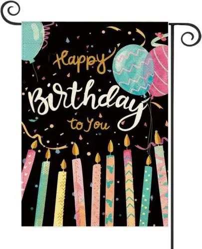 Happy Birthday Garden Flag 12.5 X 18 Inch Double Sided Colorful Candles Balloons