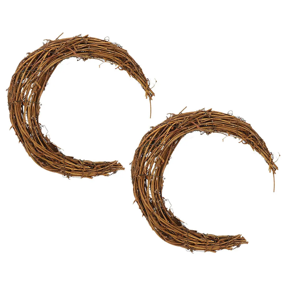 

2Pcs Moon Rattan Ring for DIY Wreath Craft Projects with Berries Moss Leaves Silk Flowers Christmas Party Decor