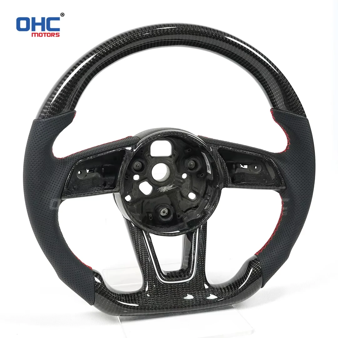 OHC For Audi Carbon Fiber Steering Wheel Punched Leather Customized Steering Wheel No Airbag