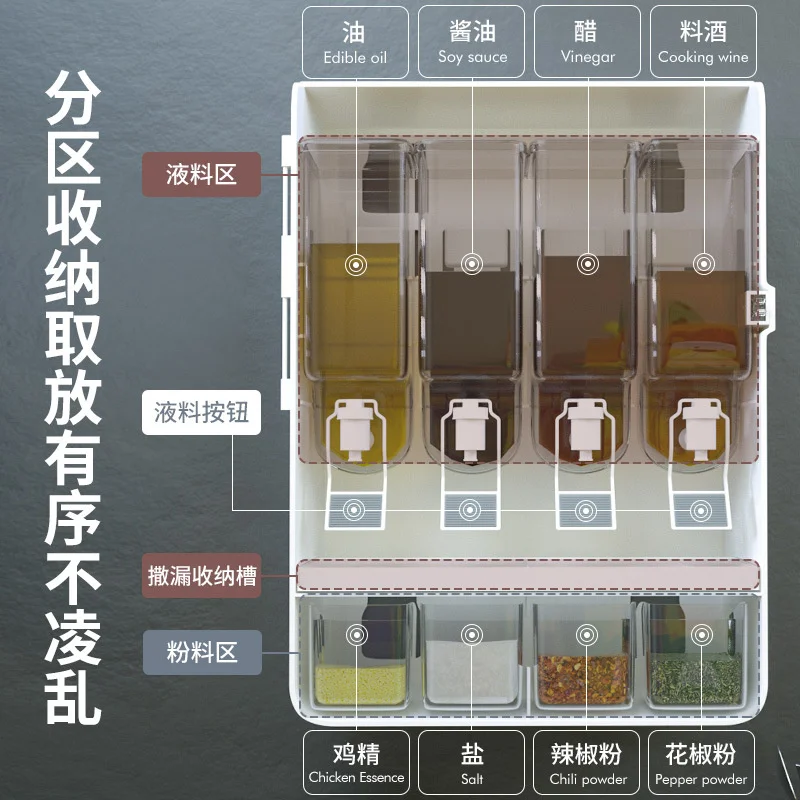 Paste the wall hanging kitchen with the press tap, condiment jar, soy sauce and vinegar condiment bottle, cooking oil pot,