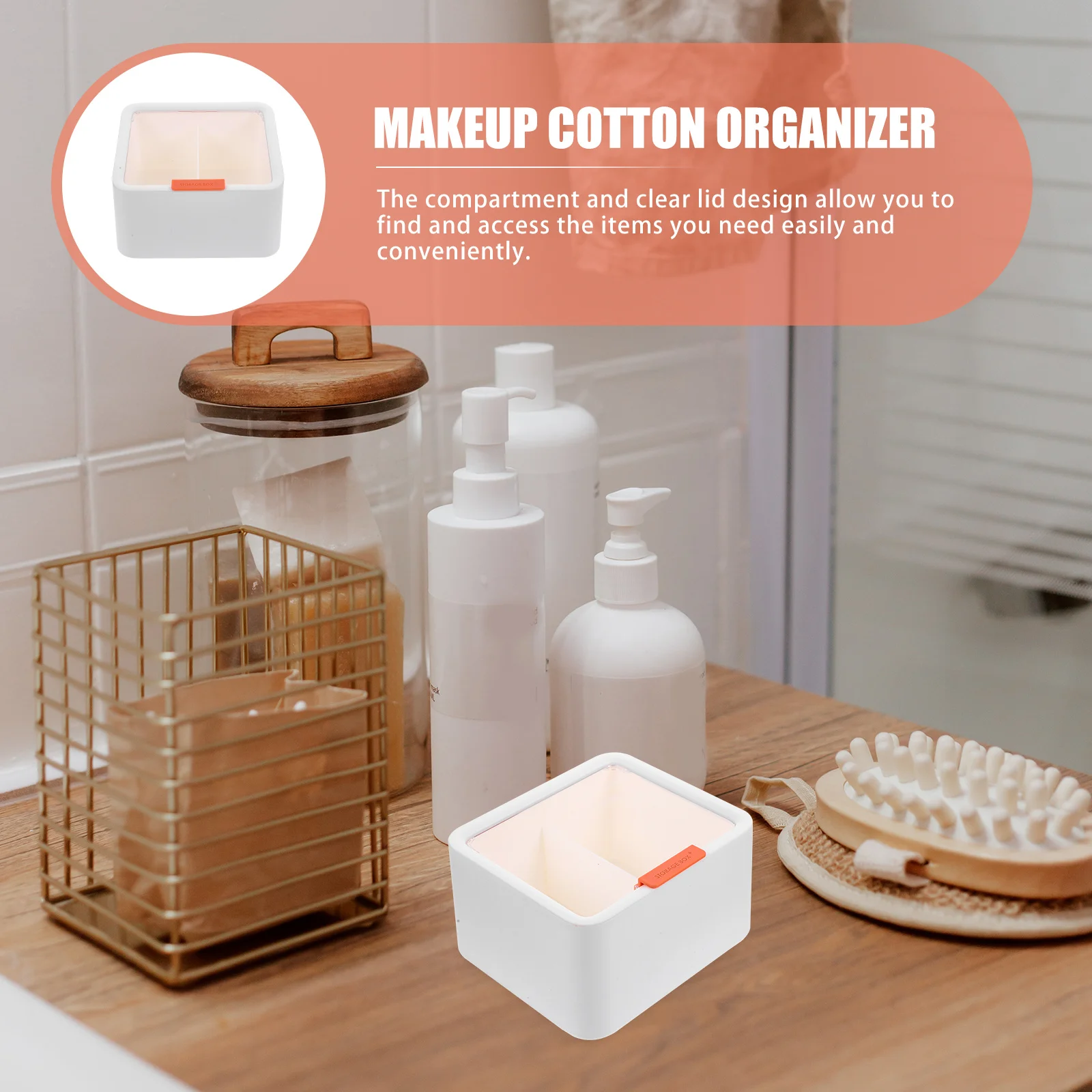 

Household Cotton Pad Holder Clear Lid 2-Compartments Makeup Storage Box Lipstick Cotton Swab Organizer Desktop