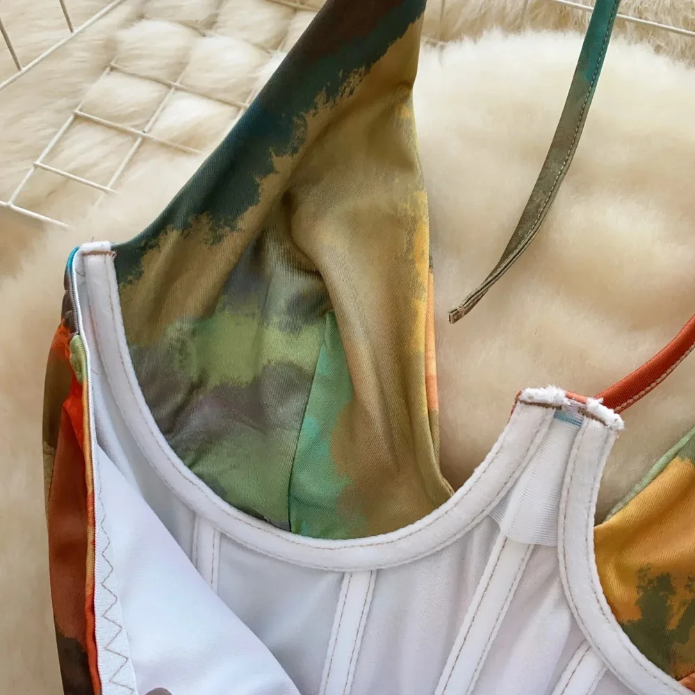 Hotsweet elegante sem mangas sexy halter bandagem com decote em v impressão chique split assimétrico vestidos finos noite roupas de rua alta