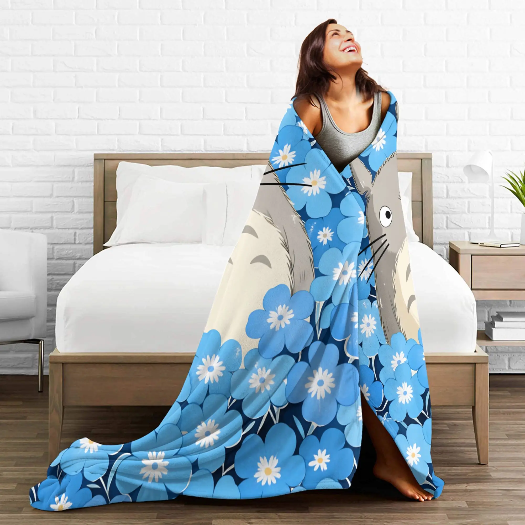 Traditional Nekobasu Japanese Blanket T-Totoros Travel Flannel Bedding Throws For Living Room Warm Bedspread Birthday Present view 4