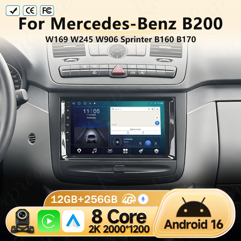 

Автомагнитола Android 16 для Mercedes-Benz B200 W169 W245 W906 Sprinter B160 B170 с мультимедиа, видео, навигацией, стерео и поддержкой 4G BT