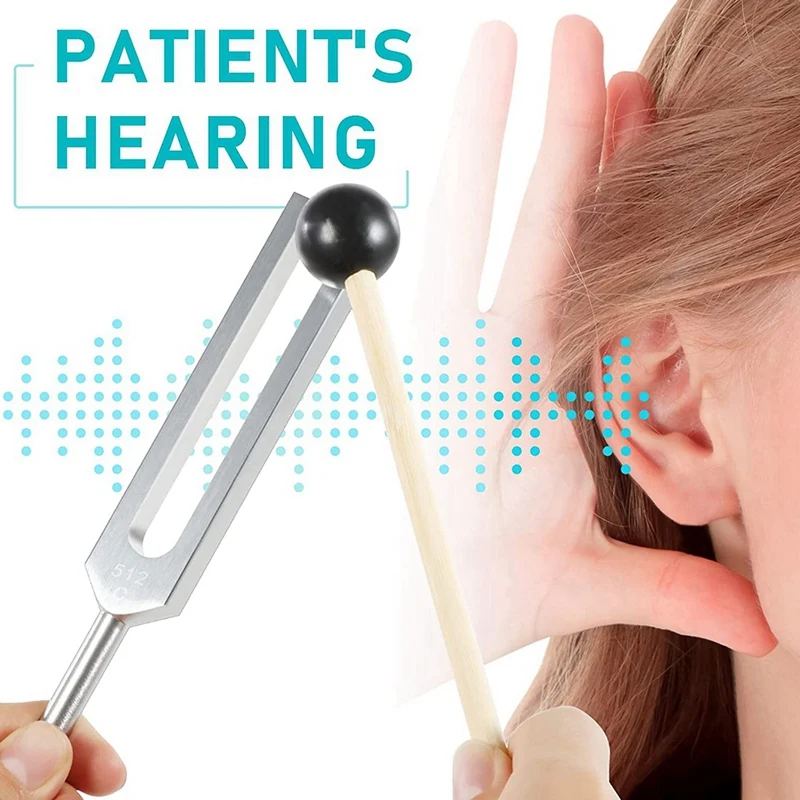 Paquete de 4 diapasones (128 Hz, 256 Hz, 512 Hz) con martillo de diapasón para herramienta de vibración de sonido con base, Silver-VVBC