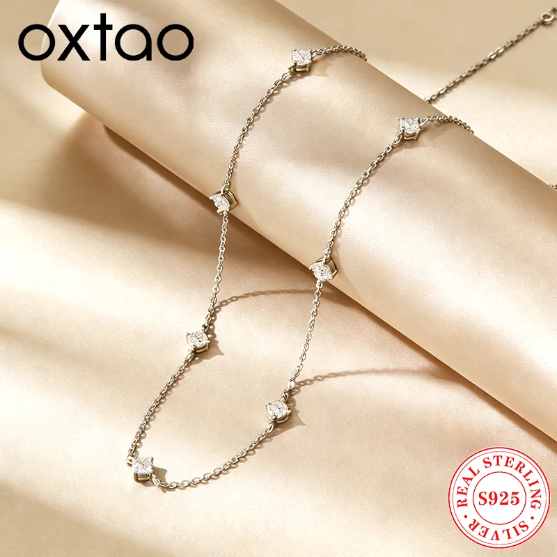 

OXTAO 925 Sterling Silver Clavicle Chain Necklace Certified 3mm Moissanite Choker Necklace D VVS1 Female Friends Jewelry Gift