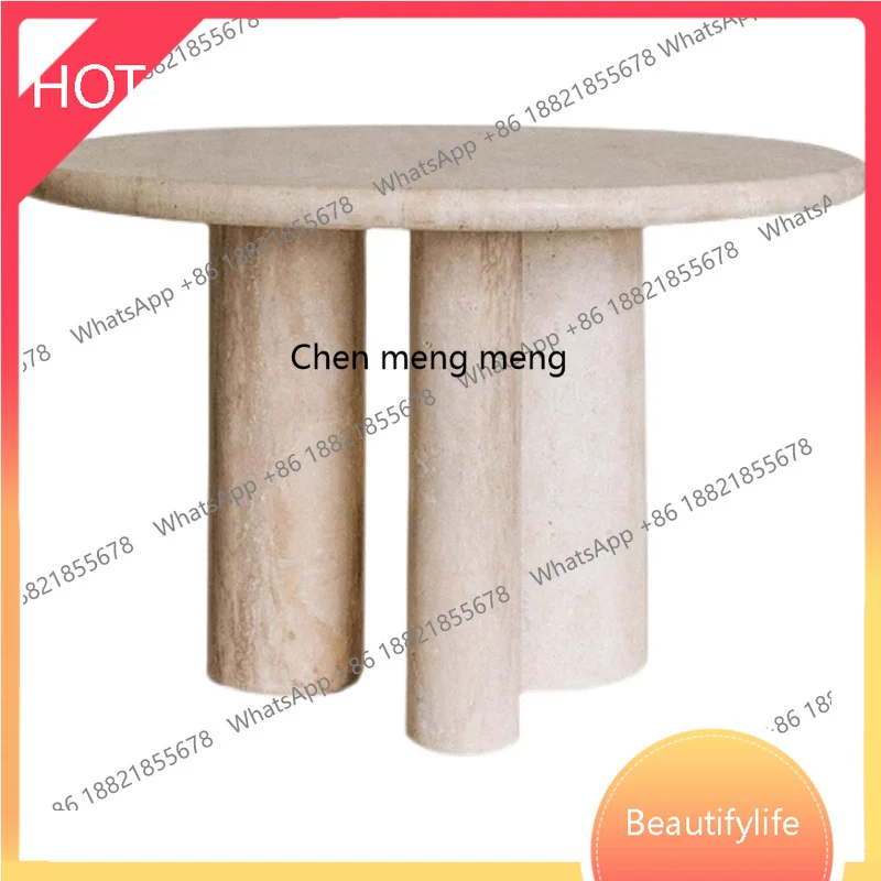 

D07 Nordic minimalist natural travertine dining table round table marble design coffee table
