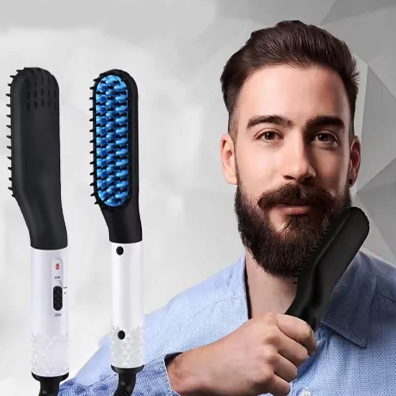 

Portable men's quick electric beard straightener, comb brush, professional hair straightening heater, electric iron straightener