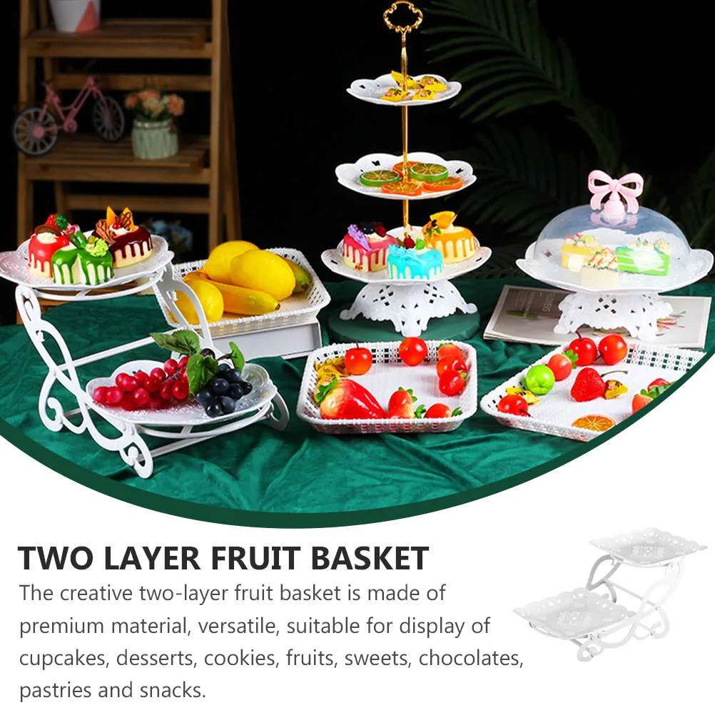 

1Pcs Two-Layer Fruit Basket Premium Quality Large Capacity Fruit Storage Holder for Birthday Party Dessert Snack Tray Display