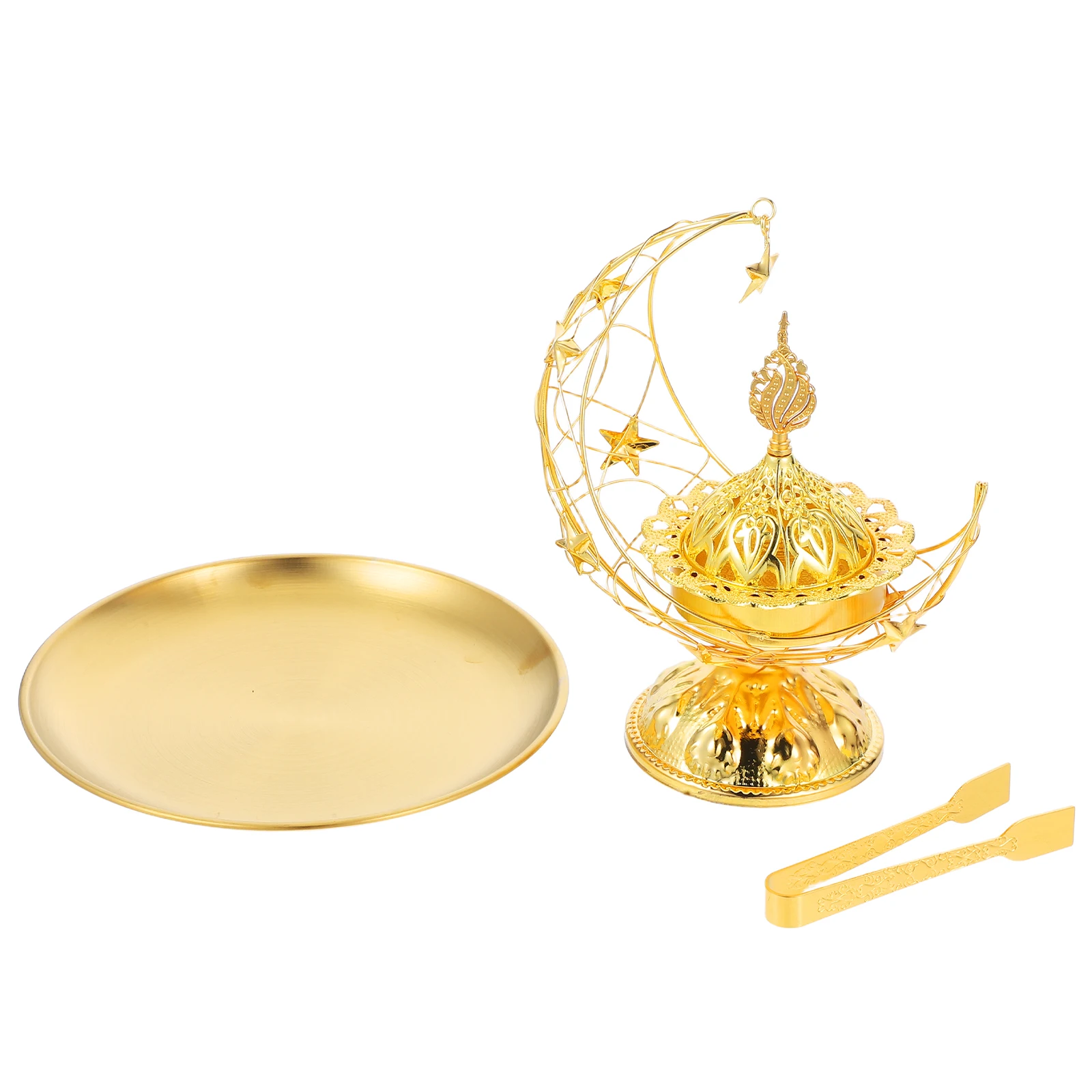 

Incense Burner Clip Set Crescent Moon Metal Tray for Aromatherapy Home Decor Eid Festival Middle Eastern Ornament Stove Holder