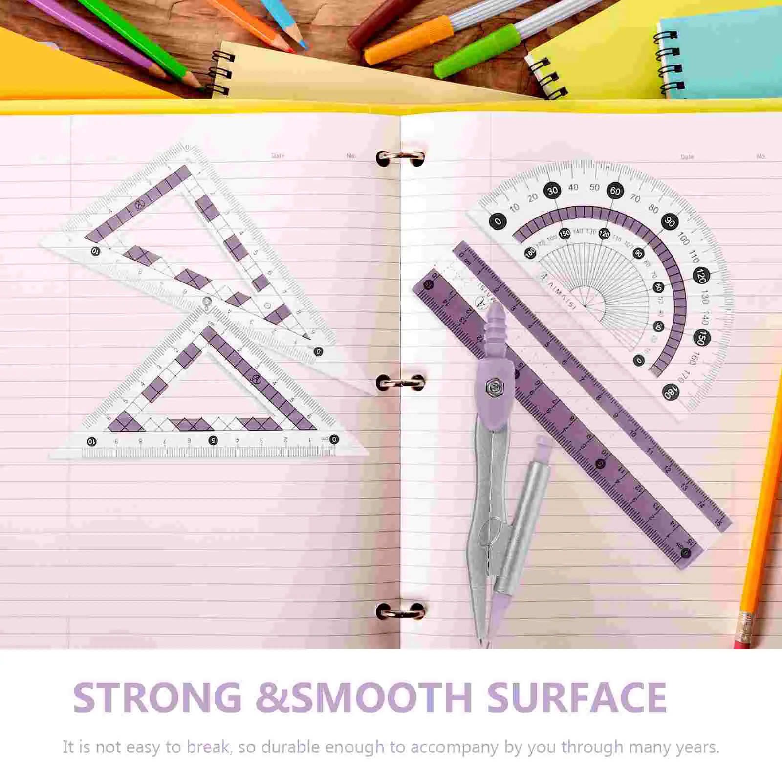 Régua Triangular para Desenho, Transferidor Set, Lápis Geometria, Bússola e Papelaria