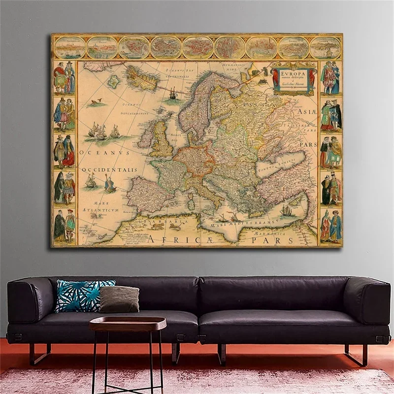 Mapa Retro 59*42cm lienzo no tejido pintura cuadro artístico de pared cartel Vintage e impresión cuadro colgante decorativo suministros escolares