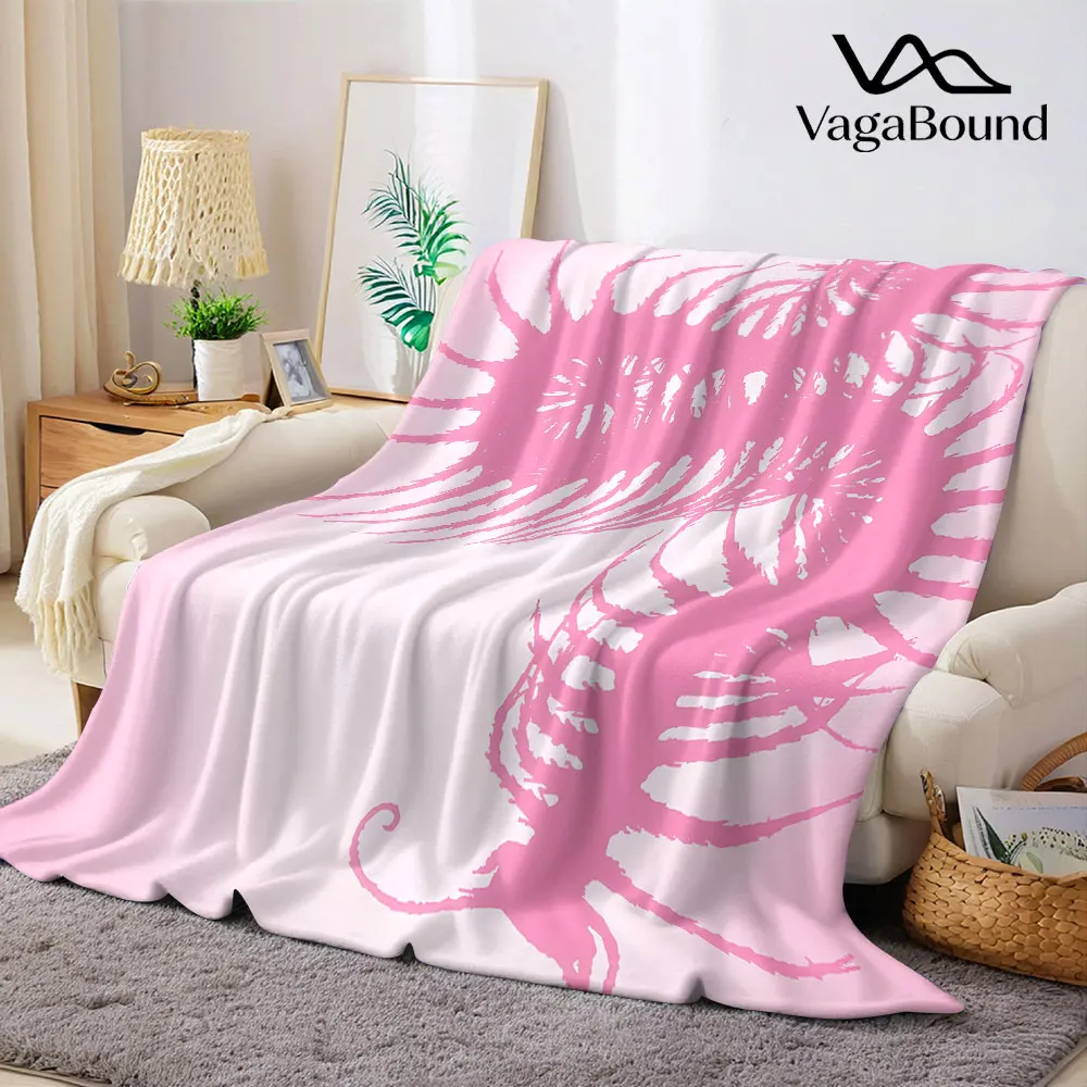 Pink Fern Silhouette Flannel Blanket Warm Soft Halloween Christmas Decorative Couch Warm Cozy All-Season Gift