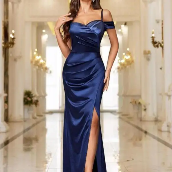 

New Cross-Border Women's oulder-Baring Svel Satin High Split Wrap Sle Autumn Casual Sportswear Set ort Pants