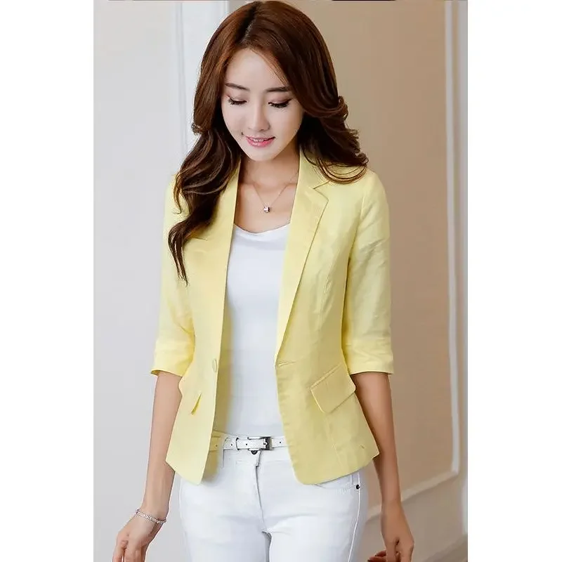 2024 Autumn OL Suit Blazers Casual Solid Lapel Thin Blazer Women Long Sleeve Cotton Linen Coat Female Jackets Outwear Q104