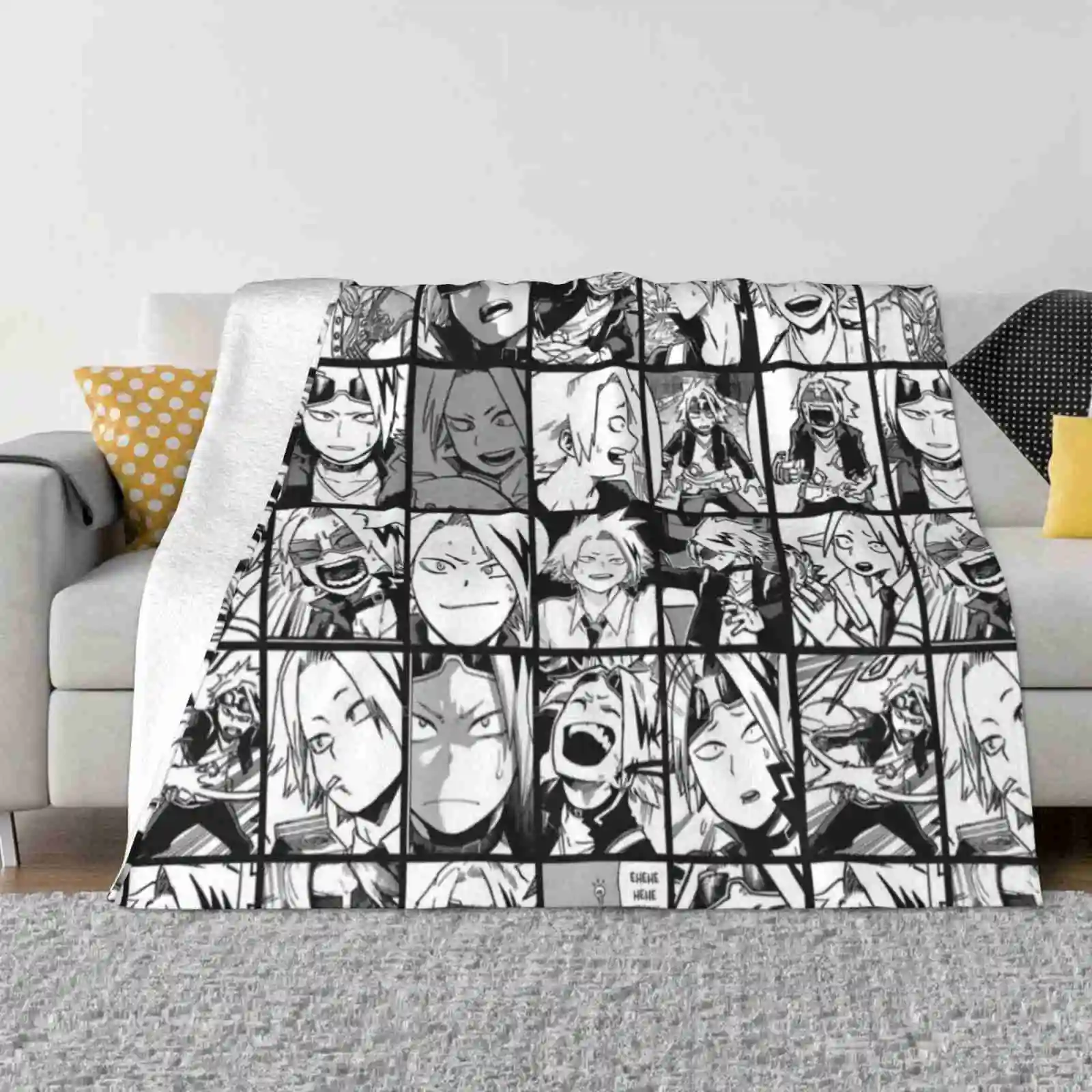 Kaminari Denki-Manga Black And White Version Creative Design Light Thin Soft Flannel Blanket Kaminari Denki Collage Boku No