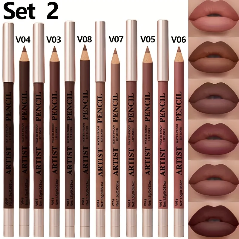 ชุดดินสอเขียนขอบปาก 6 ชิ้น/ชุด & ลิปสติกเนื้อแมทติดทนนาน กันน้ำ ชุดลิปสติกและดินสอเขียนขอบปากสำหรับผู้หญิง เครื่องสำอางแต่งริมฝีปาก