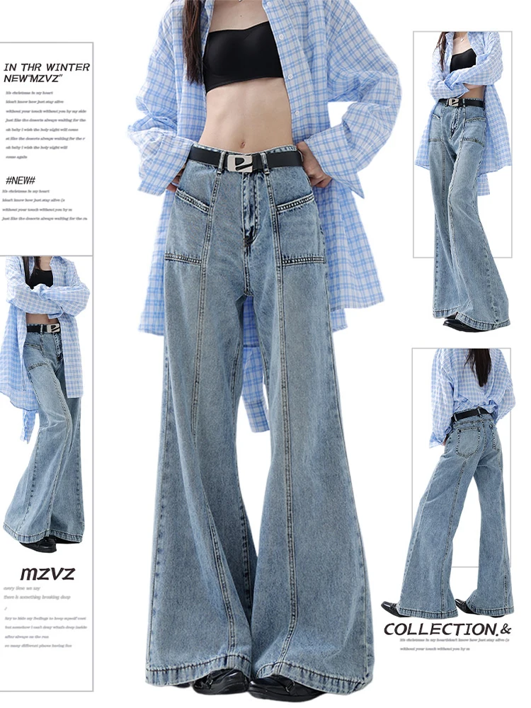 

2024 Осень Зима Женские джинсовые брюки с низкой посадкой Мешковатые расклешенные джинсы Bell Bottom Японские ковбойские джинсы Y2k 2000-х годов Корейский гранж Новый