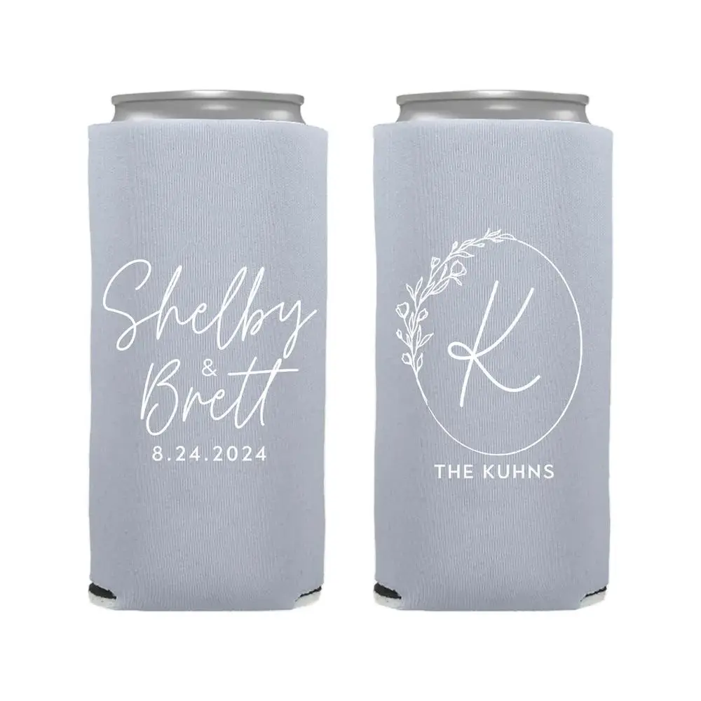 

Slim 12oz Wedding Can Coolers, Personalized Wedding Favors, Customized, Monogrammed Skinny Can Coolers, Slim Insulators Seltzer,