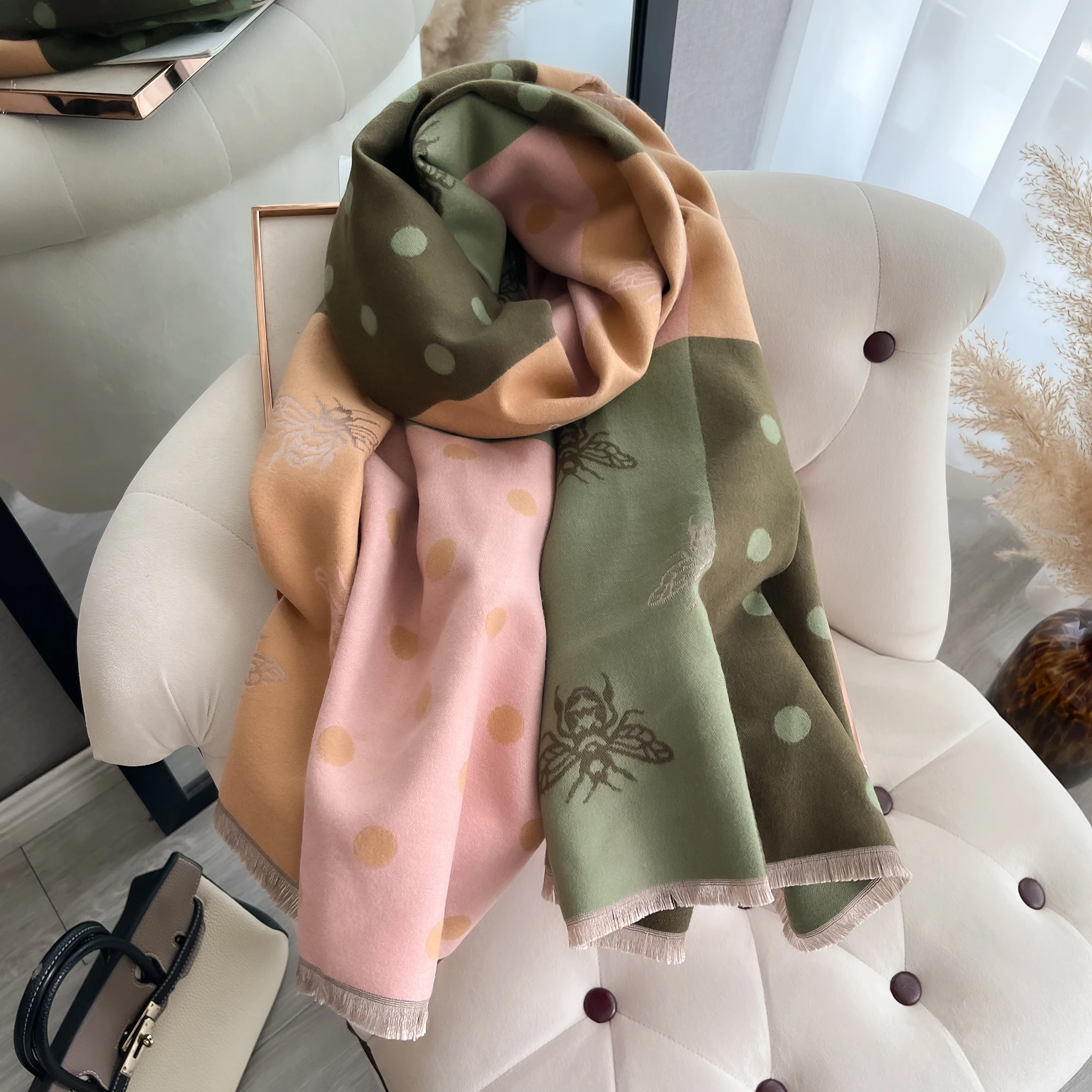 Fresh Floral Print Scarf Pashmina Cashmere Short Beard Soft Comfortable Wrap Shawl Autumn Winter Elegant Warm Scarf Shawl