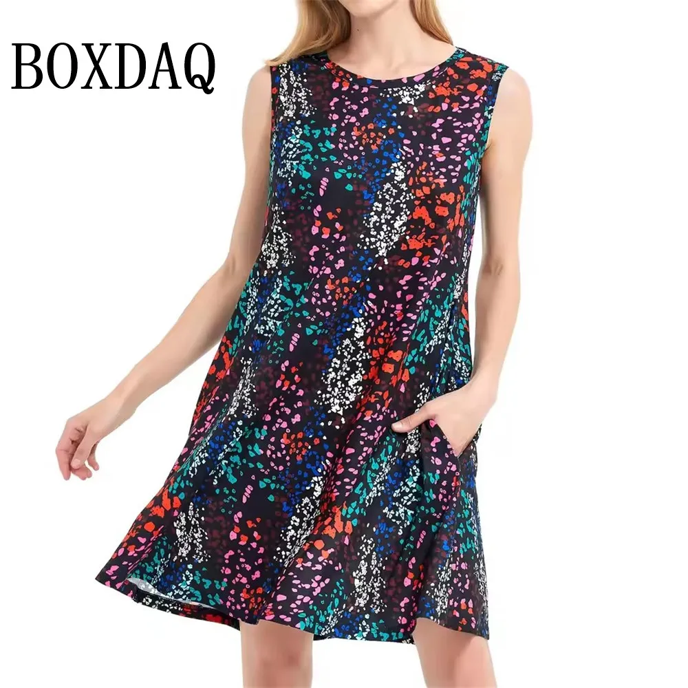 

Summer Dresses For Women Casual Beach Sleeveless Floral Print Tank Loose Sundress With Pockets Women's Plus Size Dress 8XL 9XL