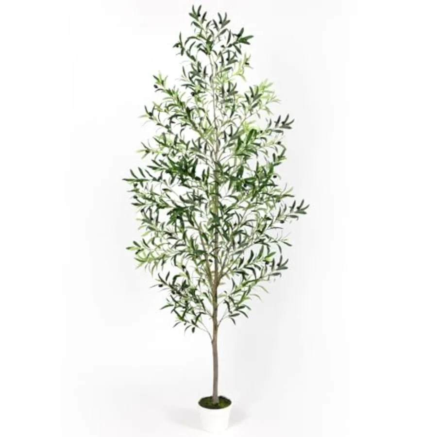 

Indoor home and office decor: artificial olive tree with lifelike natural trunk, leaves, moss, fruits; 7FT tall faux plant in w