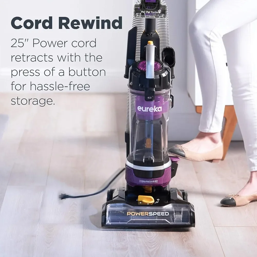 Bagless Upright Vacuum Cleaner Powerful for Carpet and Hard Floor All-floor Powerful Cleaning, Automatic Cord Rewind, w/Pet Tool