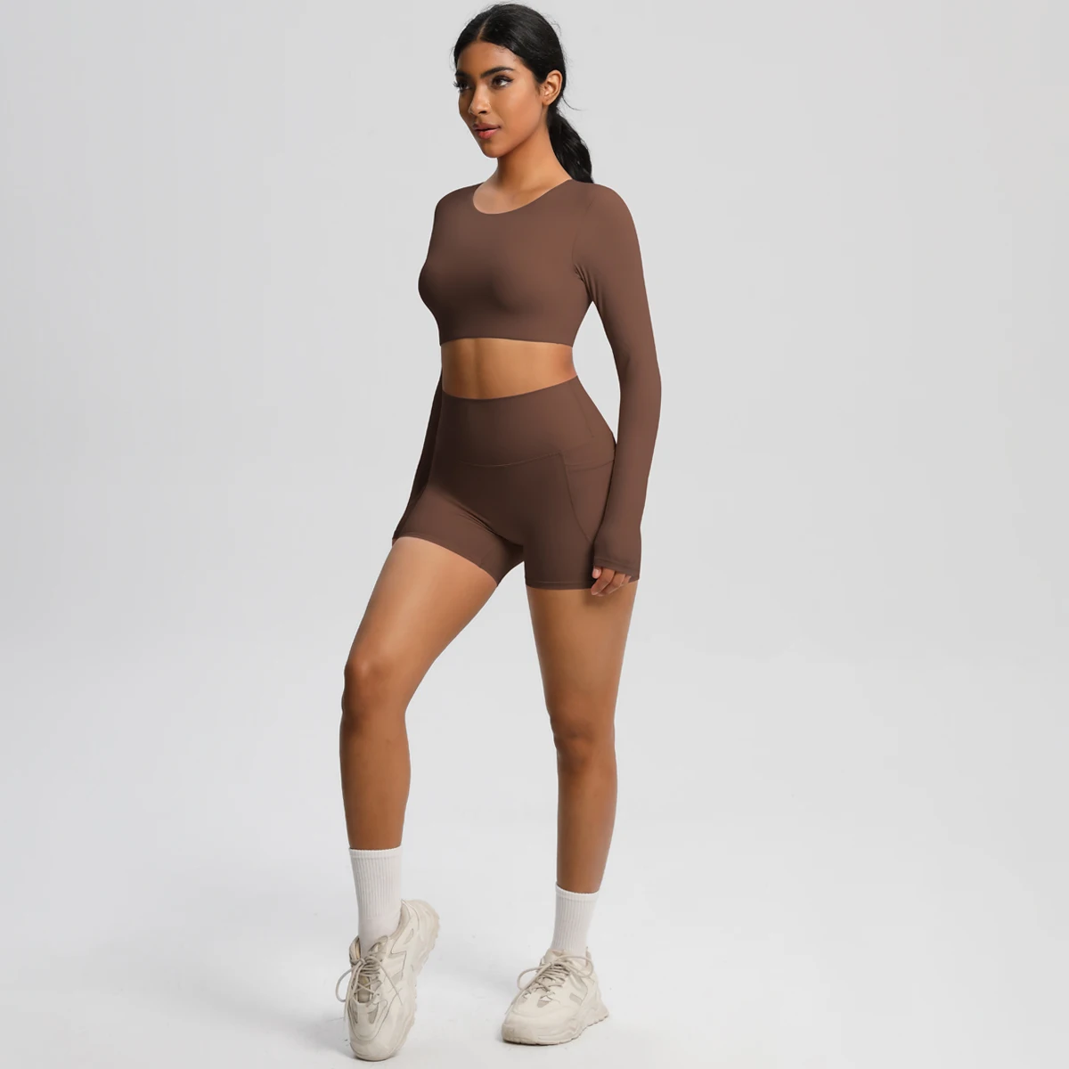 

New Solid Color Yoga T-shirt with Chest Pad Breathable Summer Workout Top for Woman Fitness Running Yoga Shorts Short Sleeve Set