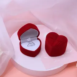New Heart Shaped Velvet Ring Box for Propose Engagement Wedding Jewelry Packaging Display Box Red Pink Angel Wings Jewelry Box