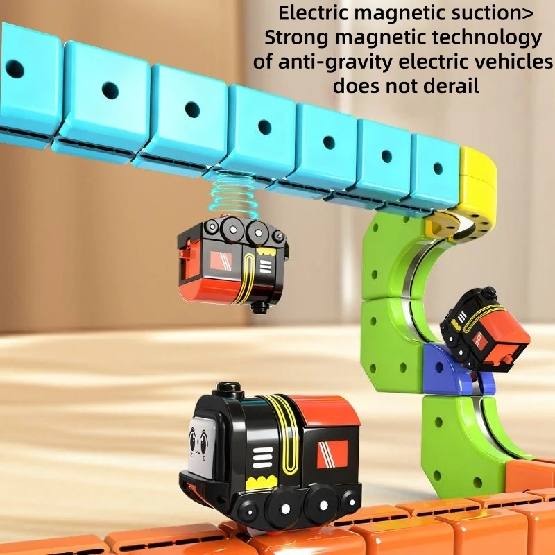 شحن اللبنات المغناطيسية المسار قاطرة متغيرة شنقا الجدار المضادة للجاذبية المغناطيسي شفط لعبة قطار الصبي عالية السرعة #4