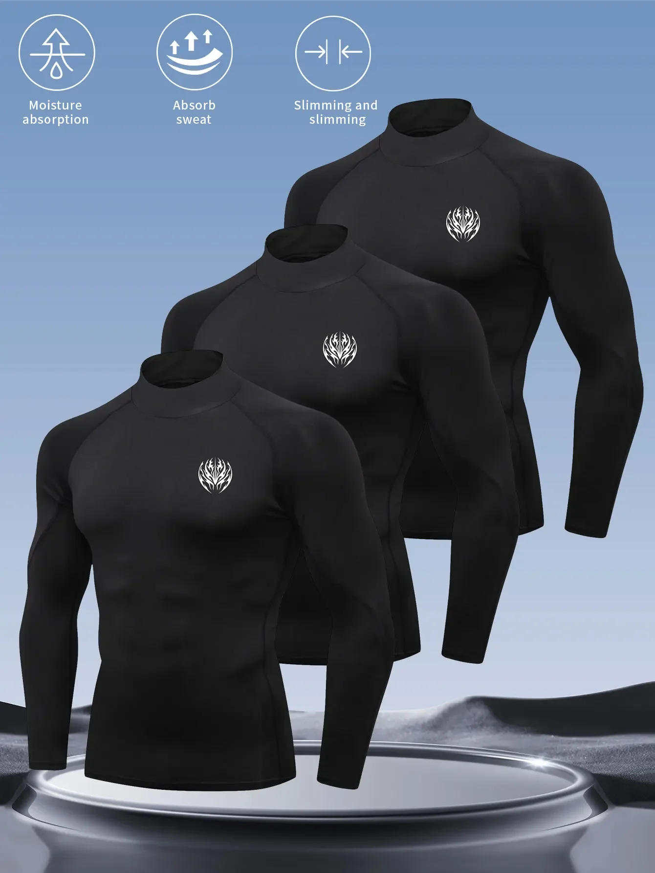 

3PCS,Men's quick-drying sports tight-fitting clothes, high-elasticity and breathable long-sleeved running compression base