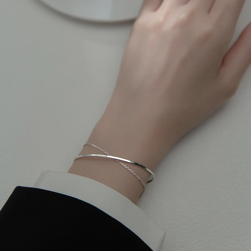 Modian Authentic 925 Sterling Silver Bracelet for Women Gift Fashion Geometric Line Chain Bracelet Fine Jewelry Accessories