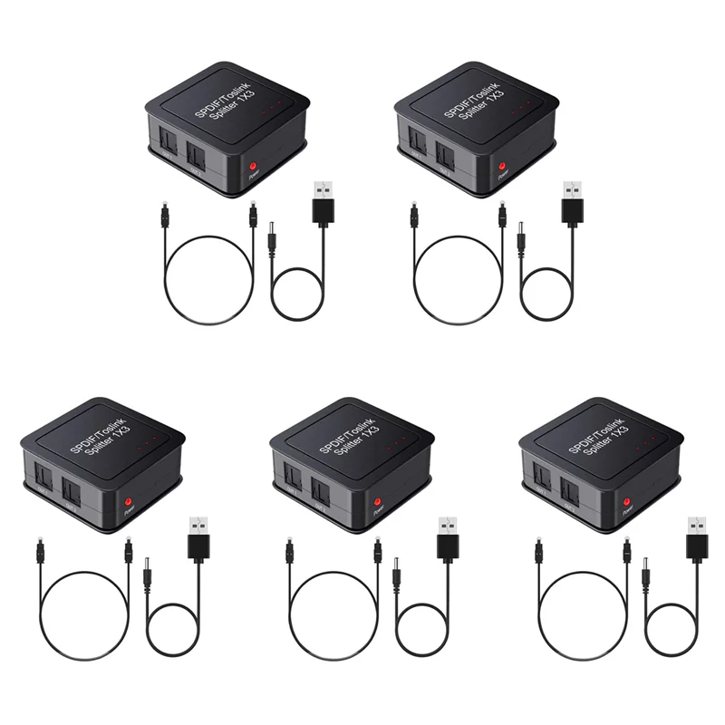 3CGRO-5X Digital Optical Audio 1X3 Splitter,Digital SPDIF TOSLINK Fiber Audio Splitter,1 In 3 Out, For Blue-Ray DVD HDTV