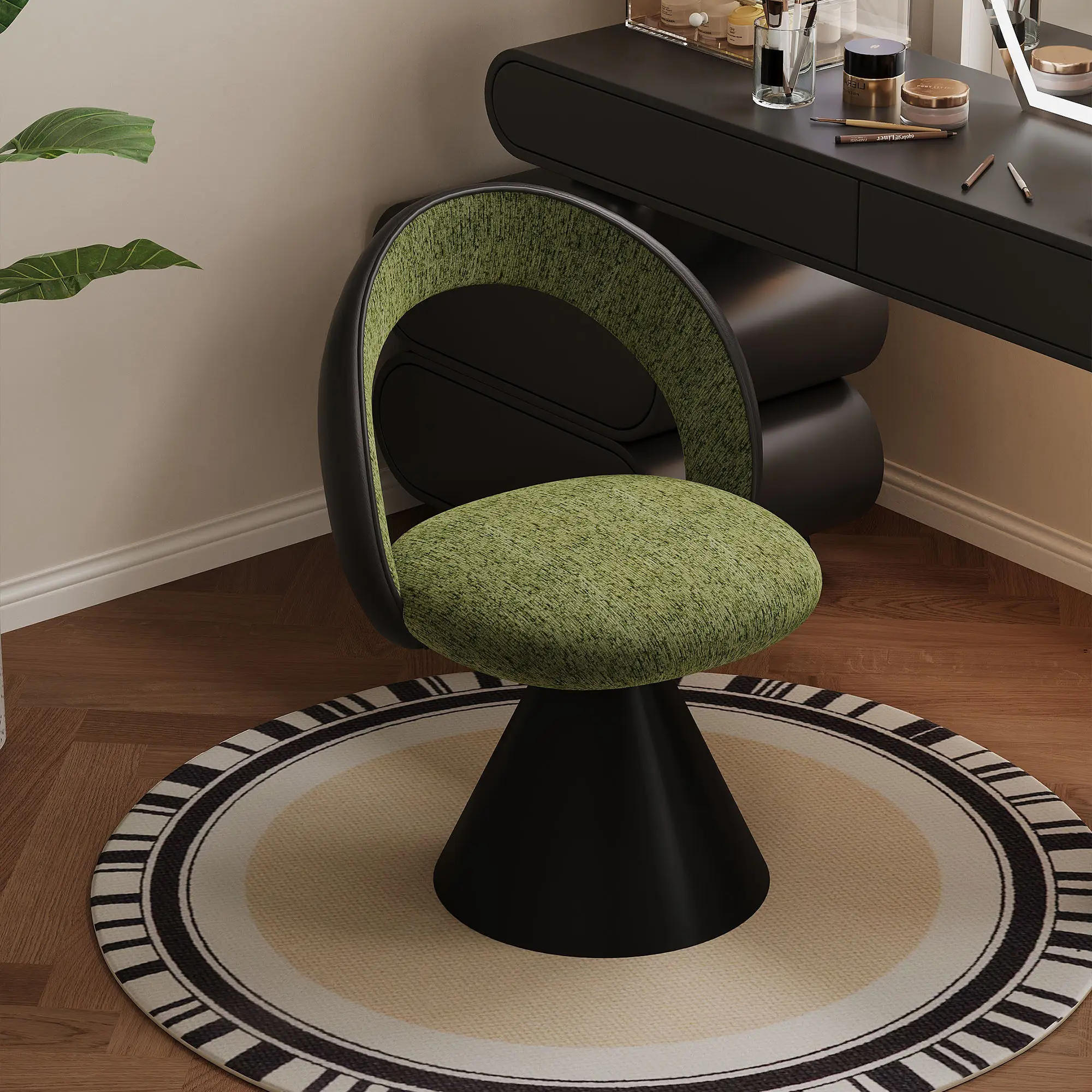 Light  Metal Makeup Stool & Chair with Swivel Backrest Anti-slip Mat for Home Bedroom High-end Feeling