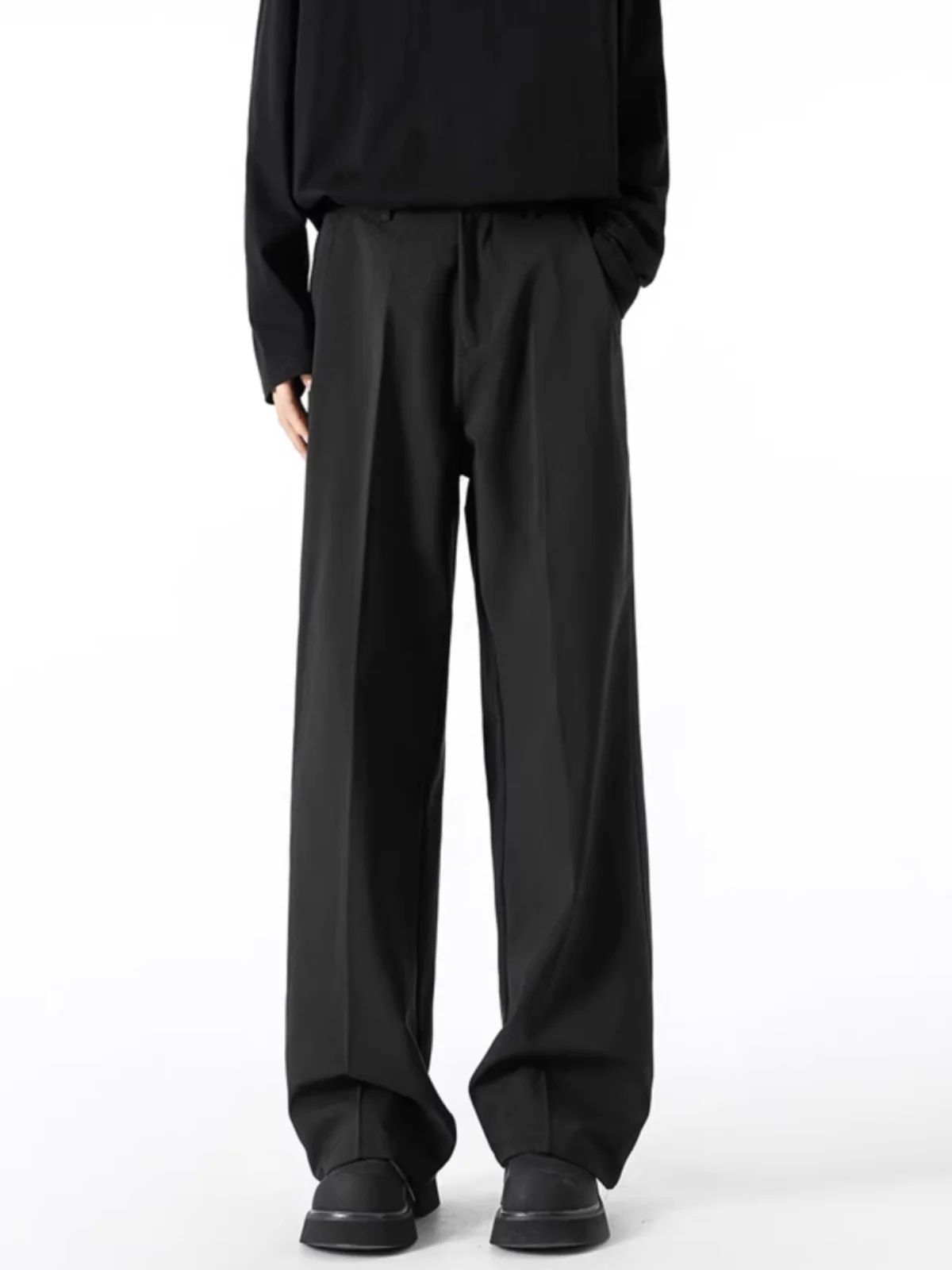 

Neapolitan Men's Bla Straight Leg Suit Pants Cool Sle Casual Spring Loose Fit Trousers Youth Faion Trendy And Haome