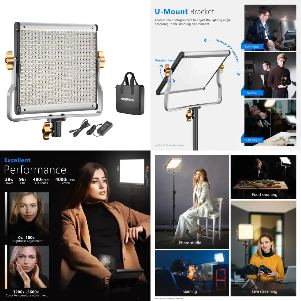 For Neewer Professional Bi-Color LED U Bracket Video Light Studio 480 LED Beads for Outdoor YouTube Video & Photography