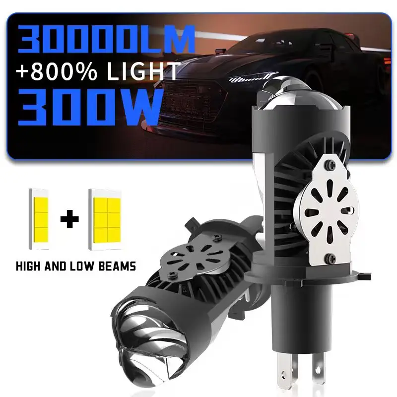 2 قطعة LED H4 العارض عدسة 300 واط سيارة المصابيح الأمامية 30000LM CANBUS توربو السيارات لمبة H4 عالية منخفضة ضوء الضباب المصباح الكهربي عالية الطاقة #1