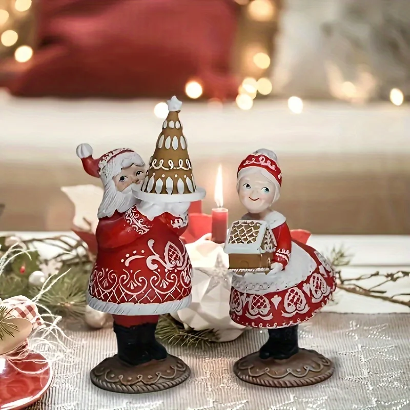

Santa and Mrs. Claus Resin Figurine Set, 2pcs Fantasy Theme Collectible Statues, Versatile for Christmas Home Decor