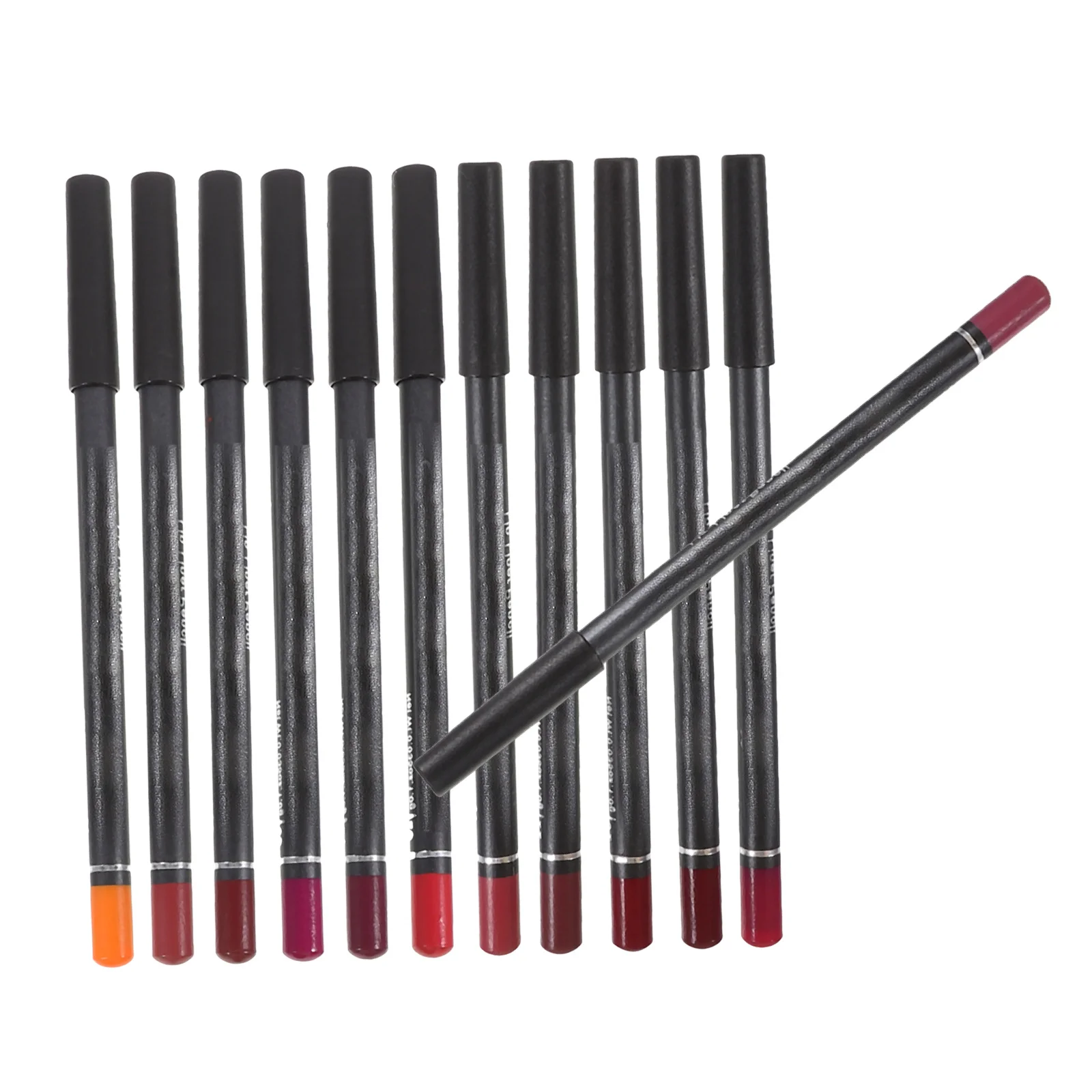 12本入りリップライナーセット、ソフトで滑らか、防水、色落ちしない木製リップライナー、12色で自然な唇を実現
