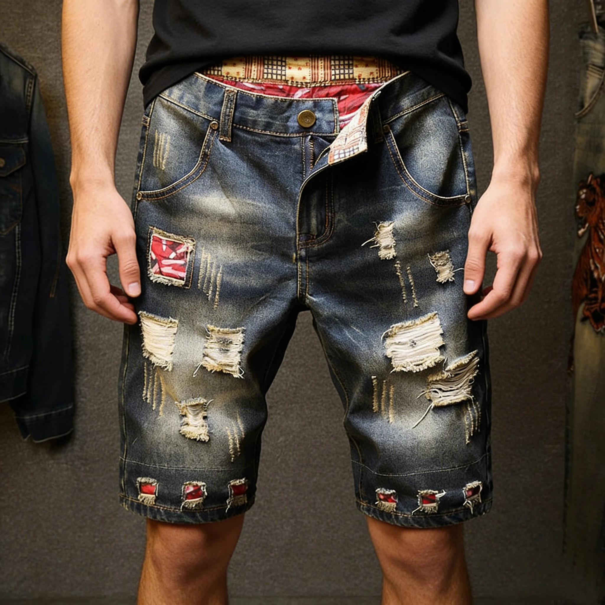 

Cross-border men's vintage ripped denim shorts, fashionable trendy, casual street style loose-fitting, summer, versatile shorts
