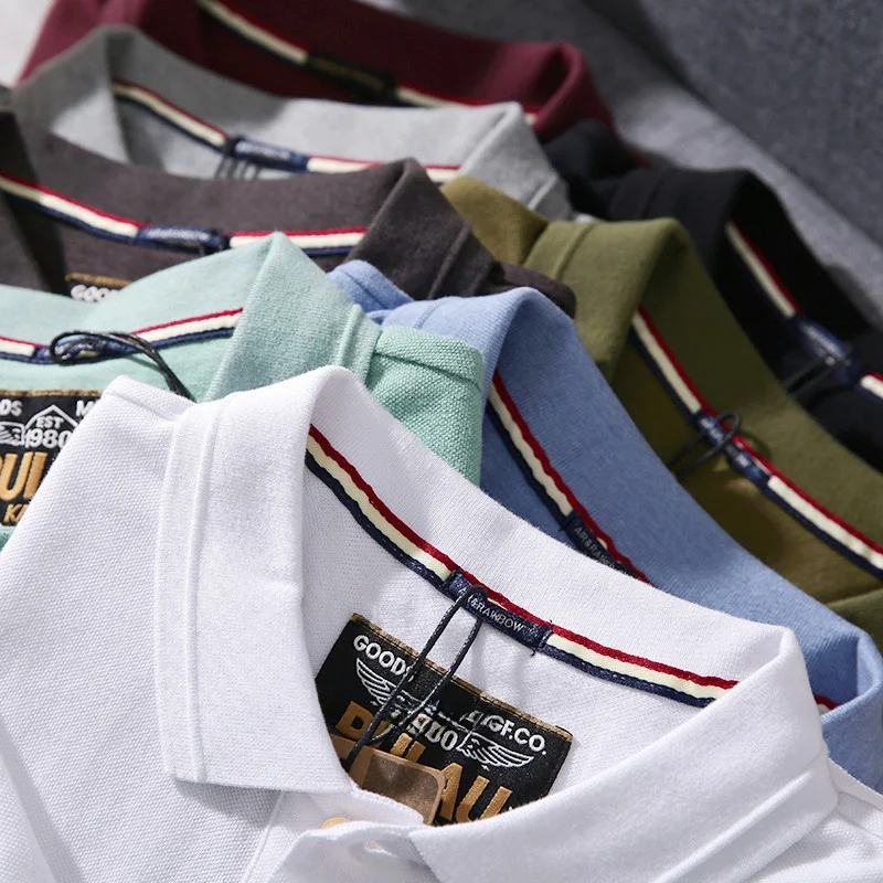 

Высококачественная мужская хлопковая футболка с коротким рукавом, летняя, повседневная, с отложным воротником, для делового и повседневного стиля