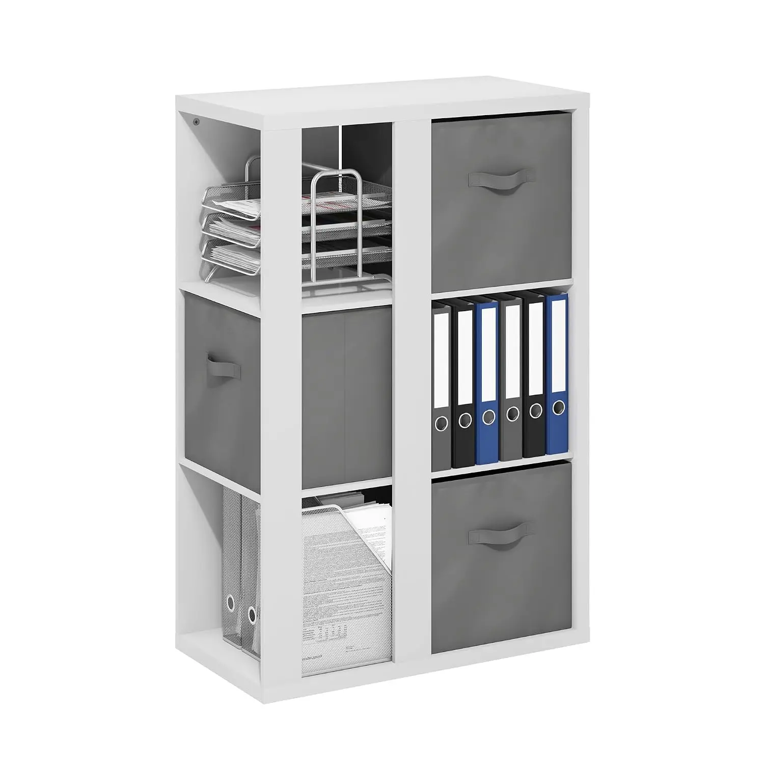 3-Tier Cube Storage Bookcase with Open Shelf & Bins, 13.6x29.3x43.8, Living Room Bedroom Office, White/Light Grey, Customized