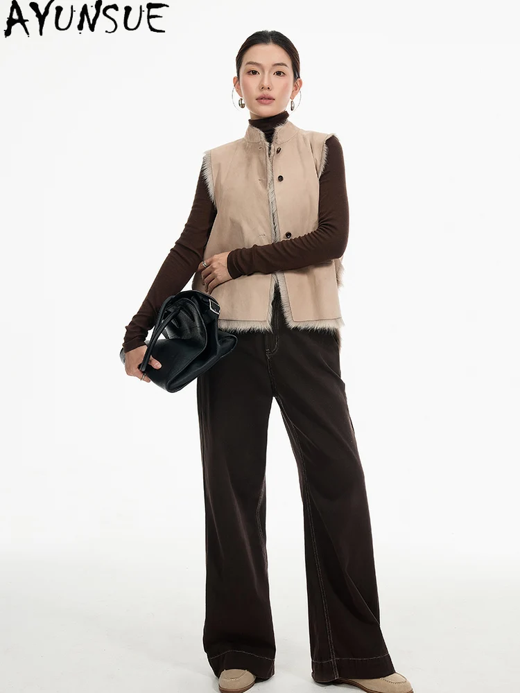 سترة من الفرو الطبيعي للنساء من AYUNSUE ملابس شتوية دافئة من صوف الضأن سترة من جلد الماعز الأصلي للنساء بدون أكمام 2025 شغبة Жеenca #2