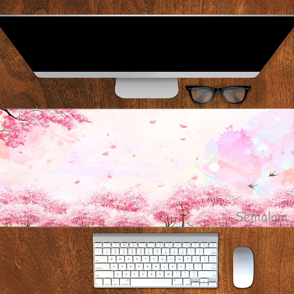 Large Pink Cherry Blossom Mouse Pad Swallow Gaming Mousepads Non-slip Rubber Base Desk Mat Pads for Game & Office Playmat