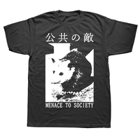 Funny Menace To Society Opossum Graphic T Shirts Men Pure Cotton Humor Streetwear Tee Shirt Short Sleeve Unisex Loose Clothing