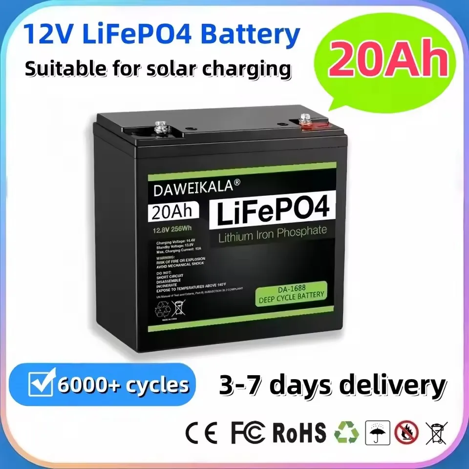 12V 20Ah LiFePO4 Batterie mit eingebautem BMS, zyklenfeste Lithium-Eisenphosphat-Akku für Kinderroller, Boote, Marine-Motoren, steuerfrei