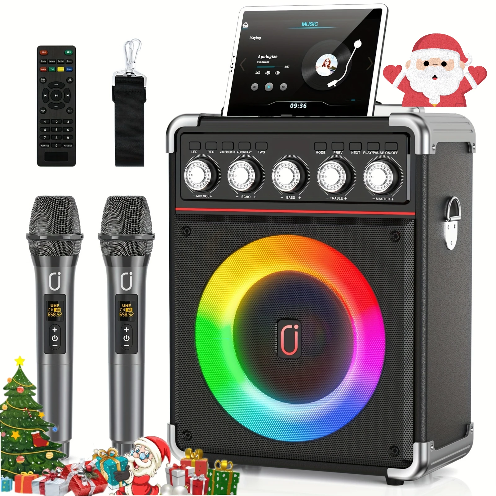 Image of FanFun Tragbare Lautsprechermikrofone, Karaoke-Maschine mit DJ-Beleuchtung, PA-System für Zuhause, Gesang, Erwachsene