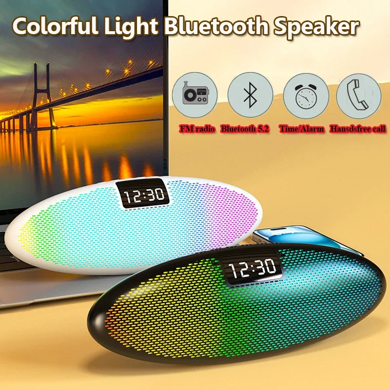 Portable Bluetooth Speaker Wireless RGB Atmosphere Light Audio System with Alarm Clock TF Card USB Music Player Support FM AUX