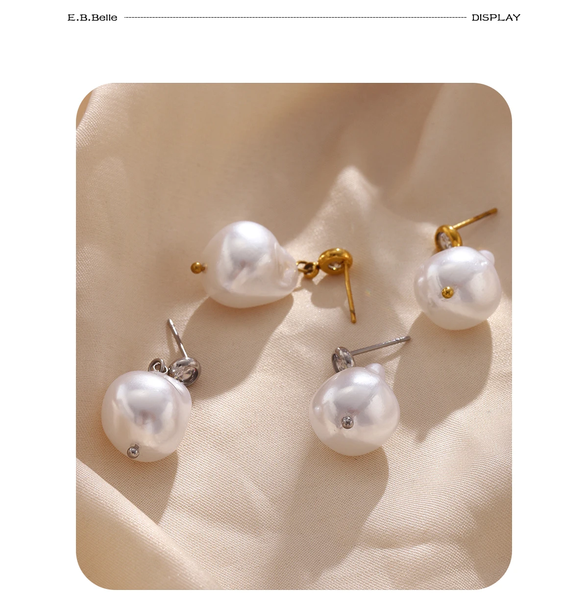 E.B.belle Elegante unregelmäßige Perlen-Ohrstecker, 18 Karat vergoldete Edelstahl-Ohrringe für Damen, minimalistischer zarter Schmuck – Detail 7
