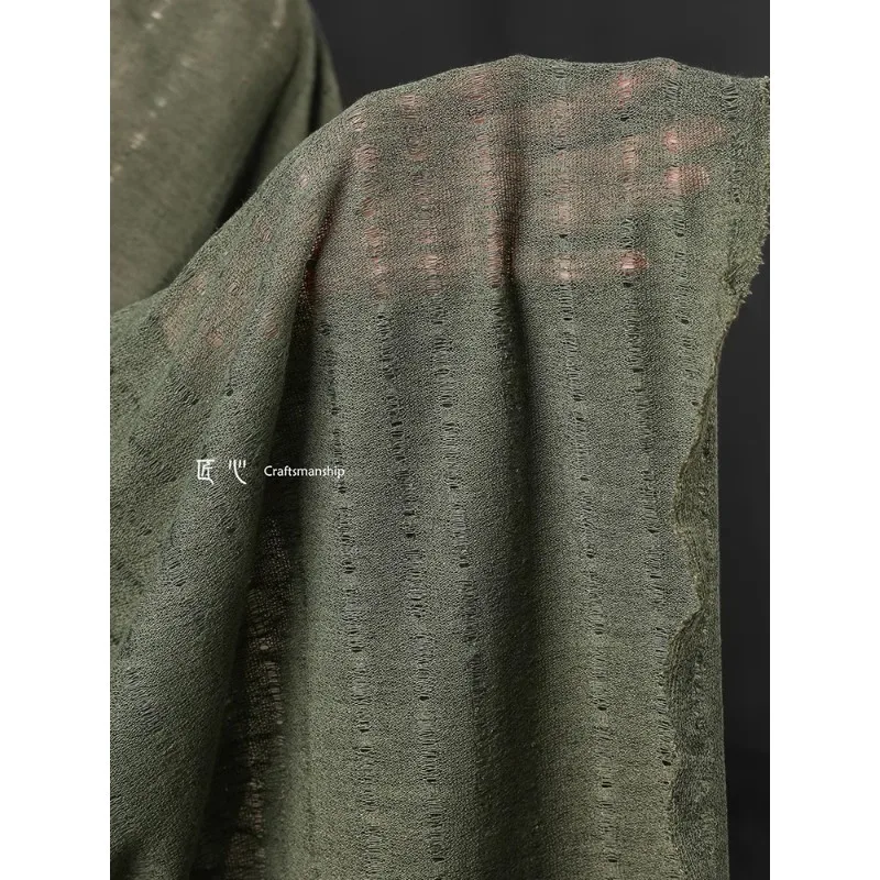 Army Green Distressed Fine Knit Vintage Premium T-shirt Texture Base Layer Shirt Cardigan Clothing Designer Fabric